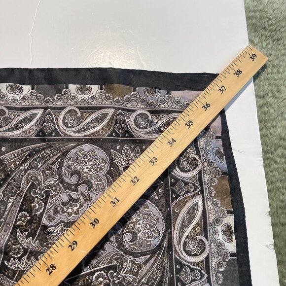 Satin Black Grey Brown & White Square Paisley Mirrored Pattern Scarf - Picture 5 of 5